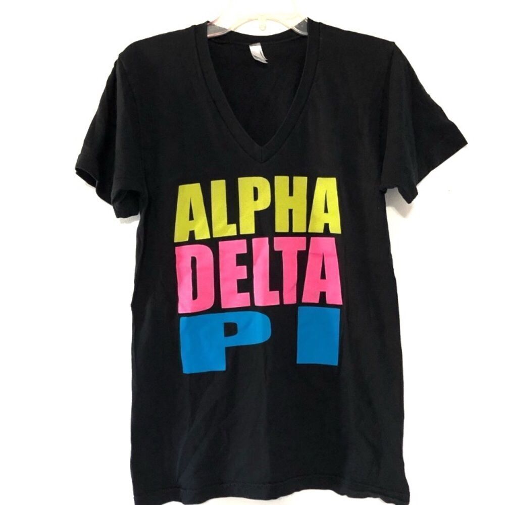 American Apparel Alpha Delta Pi Black Vneck Tshirt